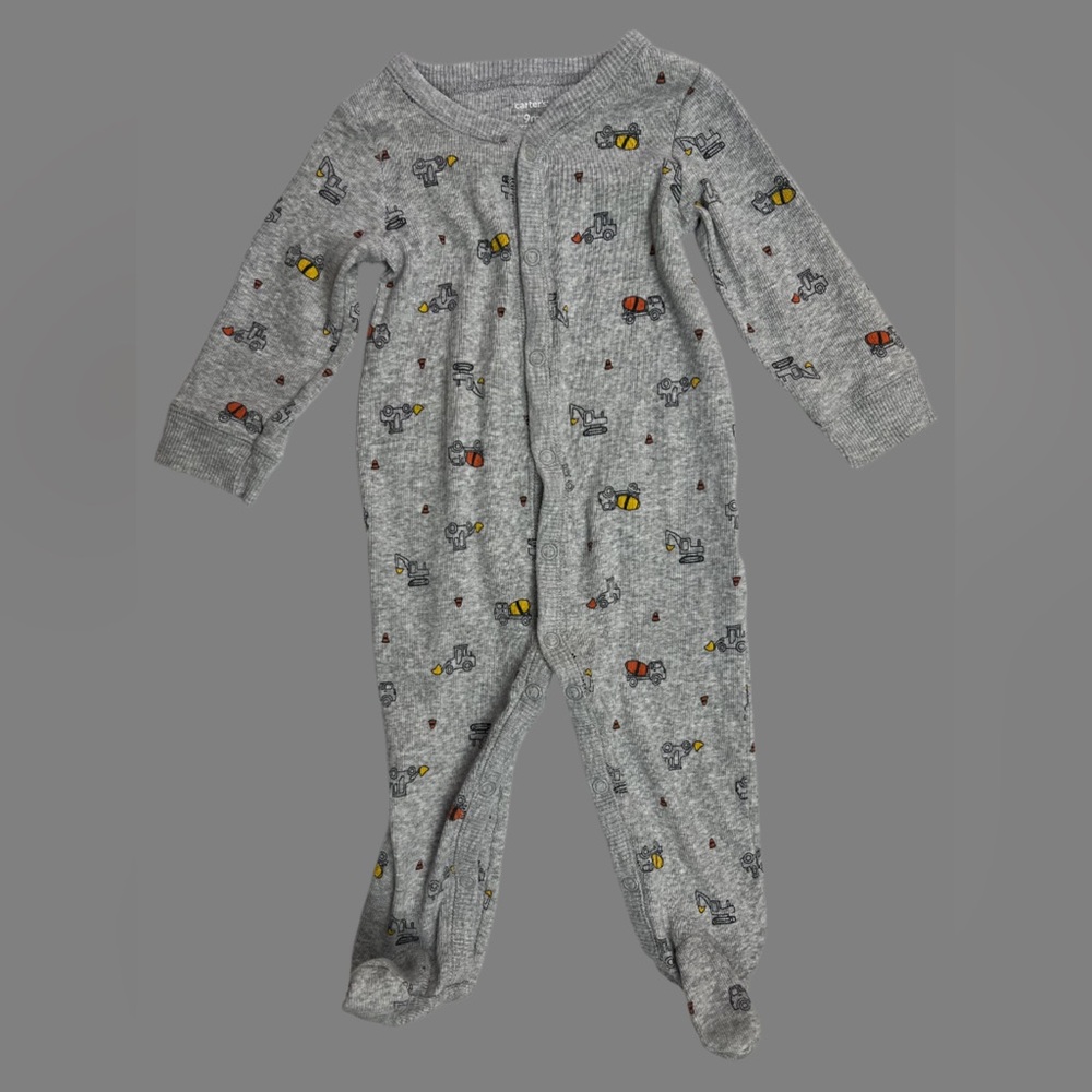 Carter's Long Sleeve Gray Footsie Equipment Trucks 9 Month